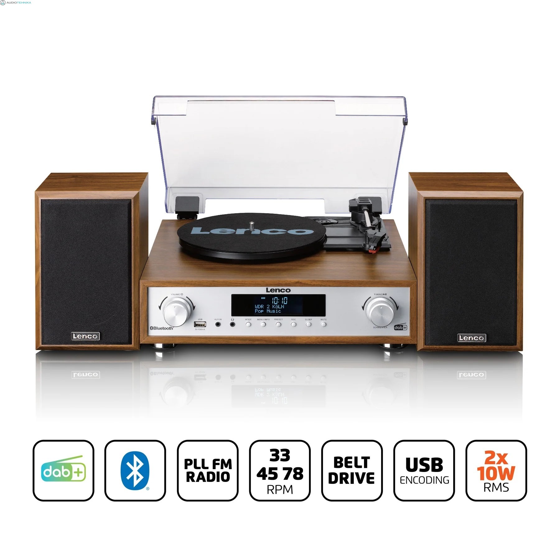Lenco MC-160WD HiFi stereosüsteem plaadimängija, DAB+/FM-raadio ja Bluetooth®-iga