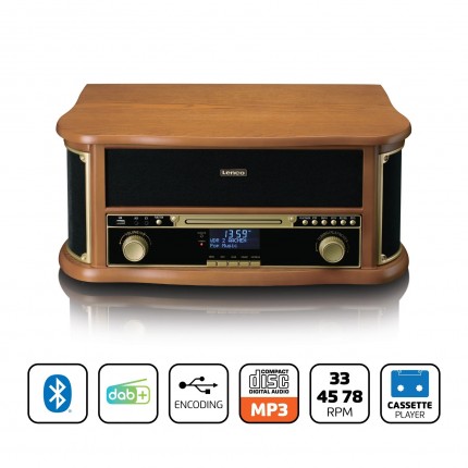 Lenco TCD-2571WD vinüülplaadimängija koos FM-raadio, CD- ja kassetimängijaga